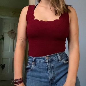 Red Scallop Bodysuit